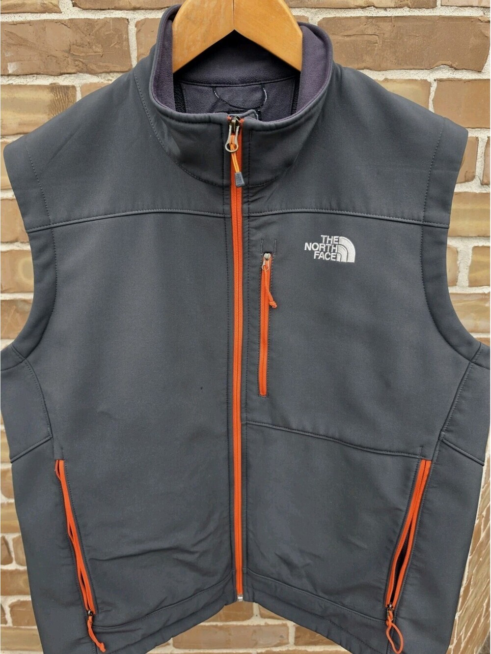 The North Face Men's XL Softshell Vest Gray Orange Full Zip Fleece Lined